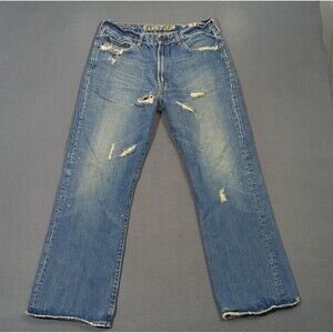 Ezra Fitch Jeans Men's 32x32 Fits 33x30 Blue Boot Cut Distressed Denim